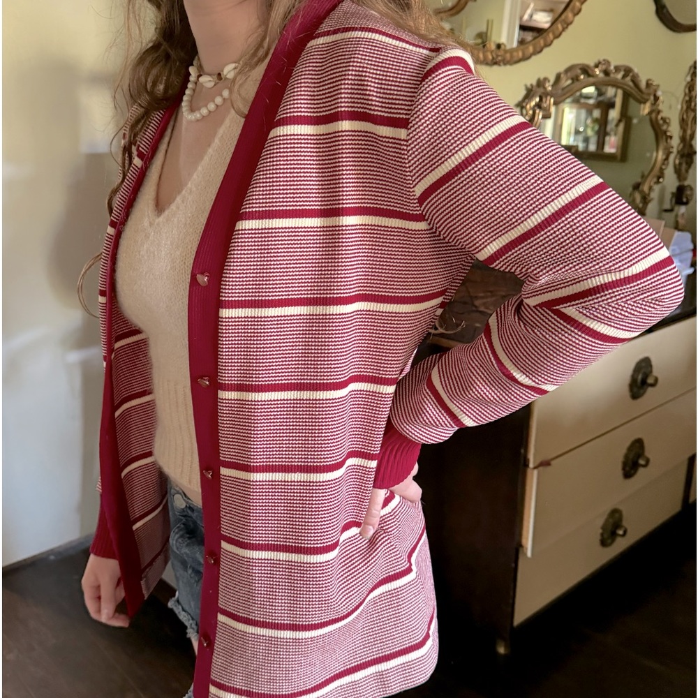 Vintage 60s cardigan - size M, retro burgundy striped